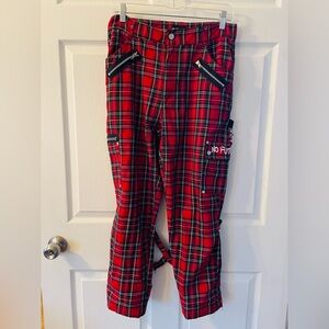 No  Future Red Plaid Casual Cargo Pants with Zipper Accents